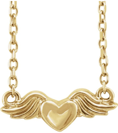 88421 Necklace 14K Yellow 12.32 X 4.61 Mm 18 In Polished Heart With Angel Wings Necklace