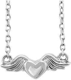 88421 Necklace Platinum 12.32 X 4.61 Mm 18 In Polished Heart With Angel Wings Necklace
