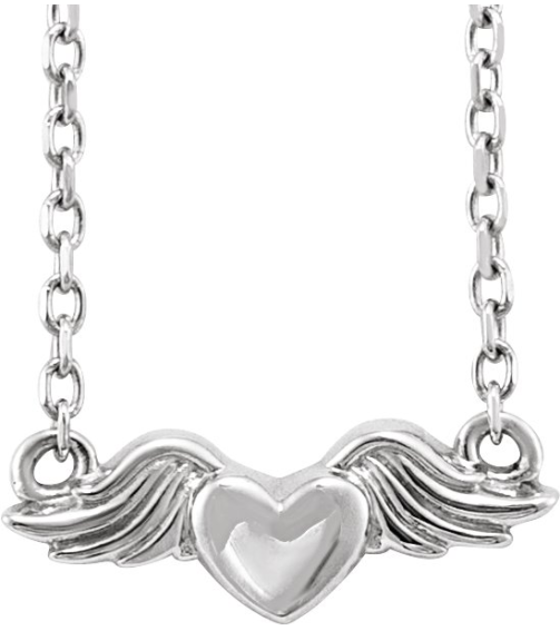 88421 Necklace Platinum 12.32 X 4.61 Mm 18 In Polished Heart With Angel Wings Necklace