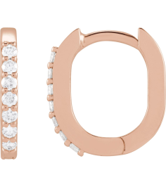 88394 Earring Set 14K Rose 15 X 10.6 Mm 1.6 Mm Natural Diamond Round 1Mm 16 Ctw Pair Hinged Polished 16 Ctw Natural Diamond Elongated Hoop Earrings
