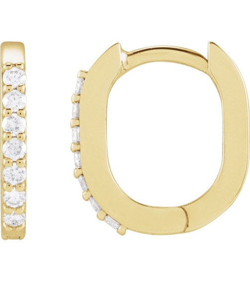 88394 Earring Set 14K Yellow 15 X 10.6 Mm 1.6 Mm Natural Diamond Round 1Mm 16 Ctw Pair Hinged Polished 16 Ctw Natural Diamond Elongated Hoop Earrings