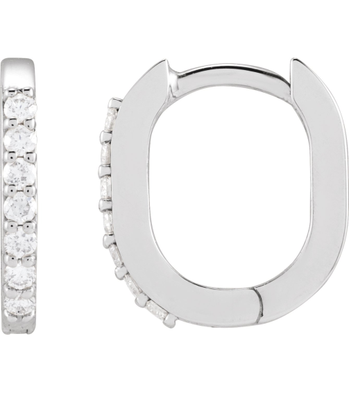 88394 Earring Set Sterling Silver 12 X 10.4 Mm 1.6 Mm Natural Diamond Round 1Mm 18 Ctw Pair Hinged Polished 18 Ctw Natural Diamond Elongated Hoop Earrings
