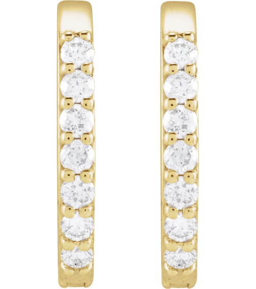 88394 Earring Set 14K Yellow 12 X 10.4 Mm 1.6 Mm Natural Diamond Round 1Mm 18 Ctw Pair Hinged Polished 18 Ctw Natural Diamond Elongated Hoop Earrings