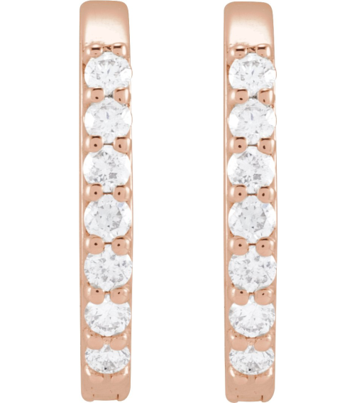 88394 Earring Set 14K Rose 12 X 10.4 Mm 1.6 Mm Natural Diamond Round 1Mm 18 Ctw Pair Hinged Polished 18 Ctw Natural Diamond Elongated Hoop Earrings