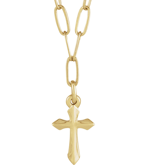 R50035 Necklace 14K Yellow 9.5 X 7 Mm 18 In Polished Cross Link Necklace