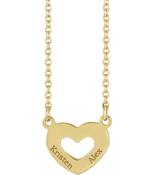 88376 Necklace 14K Yellow 18 In Polished Engravable Family Heart Necklace