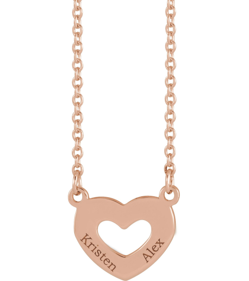 88376 Necklace 14K Rose 18 In Polished Engravable Family Heart Necklace