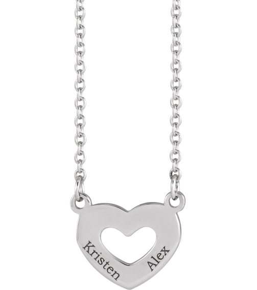 88376 Necklace Platinum 18 In Polished Engravable Family Heart Necklace