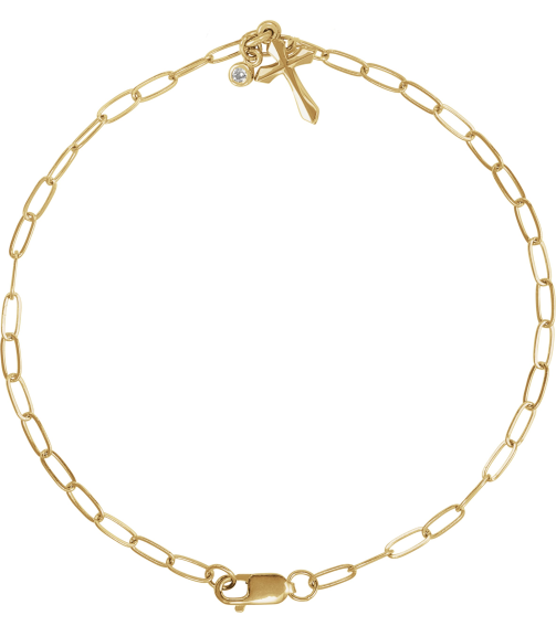 Brc916 Bracelet 14K Yellow Set Natural Diamond Round 2 Mm 9.5 X 7 Mm 7 In I1, G-H Natural Diamond Polished .03 Ctw Natural Diamond Cross Charm Bracelet