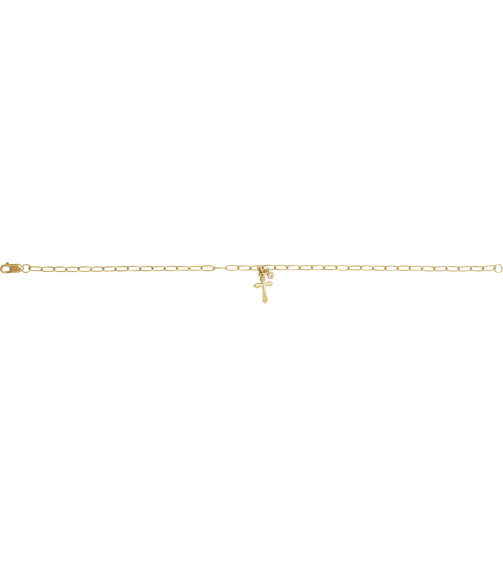 Brc916 Bracelet 14K Yellow Set Natural Diamond Round 2 Mm 9.5 X 7 Mm 7 In I1, G-H Natural Diamond Polished .03 Ctw Natural Diamond Cross Charm Bracelet