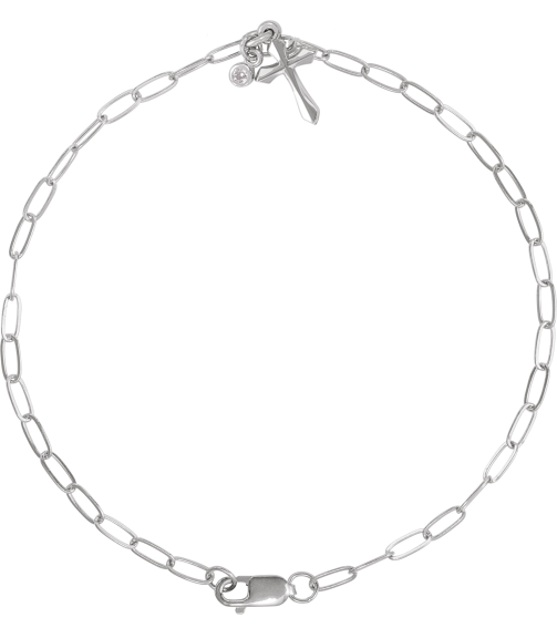 Brc916 Bracelet 14K White Set Natural Diamond Round 2 Mm 9.5 X 7 Mm 7 In I1, G-H Natural Diamond Polished .03 Ctw Natural Diamond Cross Charm Bracelet