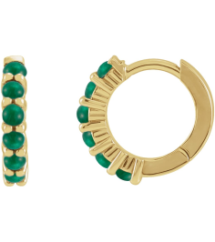 87181 Earring Set 14K Yellow 12.21 Mm 2.32 Mm Natural Emerald Round 2 Mm Each Hinged Polished Natural Emerald Cabochon Hinged Hoop Earring