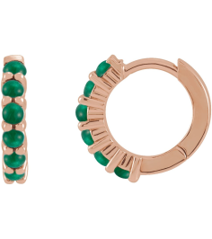 87181 Earring Set 14K Rose 12.21 Mm 2.32 Mm Natural Emerald Round 2 Mm Each Hinged Polished Natural Emerald Cabochon Hinged Hoop Earring