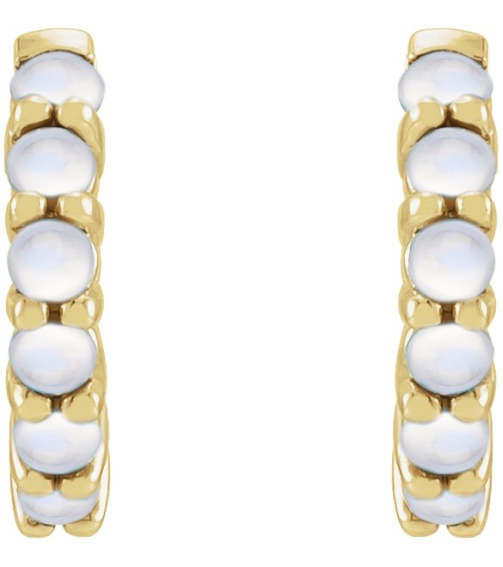 87181 Earring Set 14K Yellow 12.21 Mm 2.32 Mm Natural Rainbow Moonstone Round 2 Mm Pair Hinged Polished Natural Rainbow Moonstone Cabochon Hinged Hoop Earrings