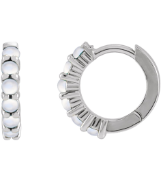 87181 Earring Set 14K White 12.21 Mm 2.32 Mm Natural Rainbow Moonstone Round 2 Mm Pair Hinged Polished Natural Rainbow Moonstone Cabochon Hinged Hoop Earrings