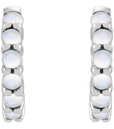87181 Earring Set 14K White 12.21 Mm 2.32 Mm Natural Rainbow Moonstone Round 2 Mm Pair Hinged Polished Natural Rainbow Moonstone Cabochon Hinged Hoop Earrings