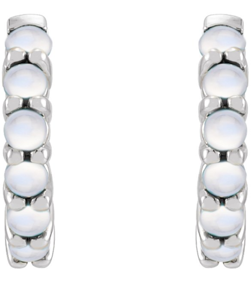 87181 Earring Set 14K White 12.21 Mm 2.32 Mm Natural Rainbow Moonstone Round 2 Mm Pair Hinged Polished Natural Rainbow Moonstone Cabochon Hinged Hoop Earrings