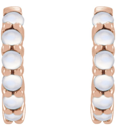 87181 Earring Set 14K Rose 12.21 Mm 2.32 Mm Natural Rainbow Moonstone Round 2 Mm Pair Hinged Polished Natural Rainbow Moonstone Cabochon Hinged Hoop Earrings