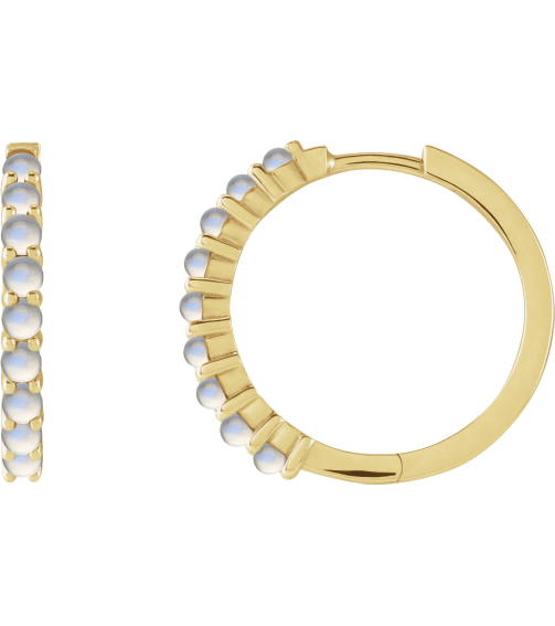 87181 Earring Set 14K Yellow 20 Mm 2.32 Mm Natural Rainbow Moonstone Round 2 Mm Pair Hinged Polished Natural Rainbow Moonstone Cabochon Hinged Hoop Earrings