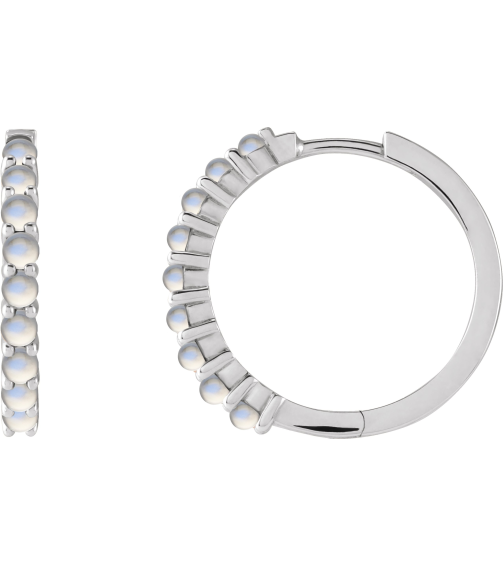 87181 Earring Set 14K White 20 Mm 2.32 Mm Natural Rainbow Moonstone Round 2 Mm Pair Hinged Polished Natural Rainbow Moonstone Cabochon Hinged Hoop Earrings