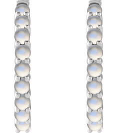 87181 Earring Set 14K White 20 Mm 2.32 Mm Natural Rainbow Moonstone Round 2 Mm Pair Hinged Polished Natural Rainbow Moonstone Cabochon Hinged Hoop Earrings