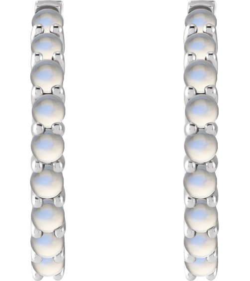 87181 Earring Set 14K White 20 Mm 2.32 Mm Natural Rainbow Moonstone Round 2 Mm Pair Hinged Polished Natural Rainbow Moonstone Cabochon Hinged Hoop Earrings