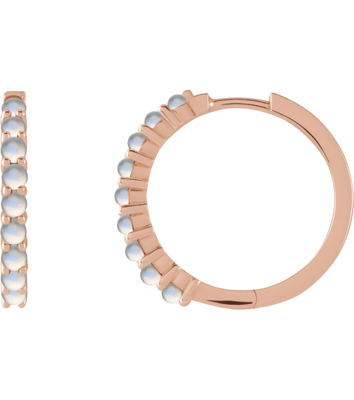 87181 Earring Set 14K Rose 20 Mm 2.32 Mm Natural Rainbow Moonstone Round 2 Mm Pair Hinged Polished Natural Rainbow Moonstone Cabochon Hinged Hoop Earrings