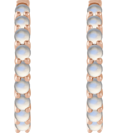 87181 Earring Set 14K Rose 20 Mm 2.32 Mm Natural Rainbow Moonstone Round 2 Mm Pair Hinged Polished Natural Rainbow Moonstone Cabochon Hinged Hoop Earrings