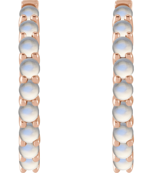 87181 Earring Set 14K Rose 20 Mm 2.32 Mm Natural Rainbow Moonstone Round 2 Mm Pair Hinged Polished Natural Rainbow Moonstone Cabochon Hinged Hoop Earrings