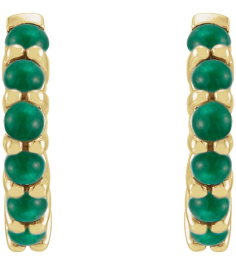87181 Earring Set 14K Yellow 12.21 Mm 2.32 Mm Natural Emerald Round 2 Mm Pair Hinged Polished Natural Emerald Cabochon Hinged Hoop Earrings