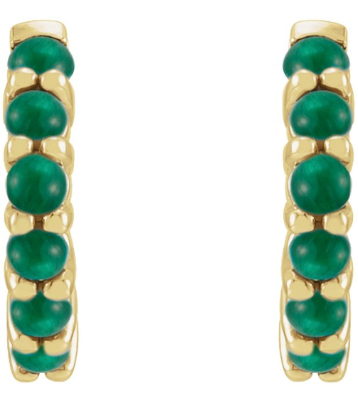87181 Earring Set 14K Yellow 12.21 Mm 2.32 Mm Natural Emerald Round 2 Mm Pair Hinged Polished Natural Emerald Cabochon Hinged Hoop Earrings