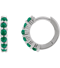 87181 Earring Set 14K White 12.21 Mm 2.32 Mm Natural Emerald Round 2 Mm Pair Hinged Polished Natural Emerald Cabochon Hinged Hoop Earrings