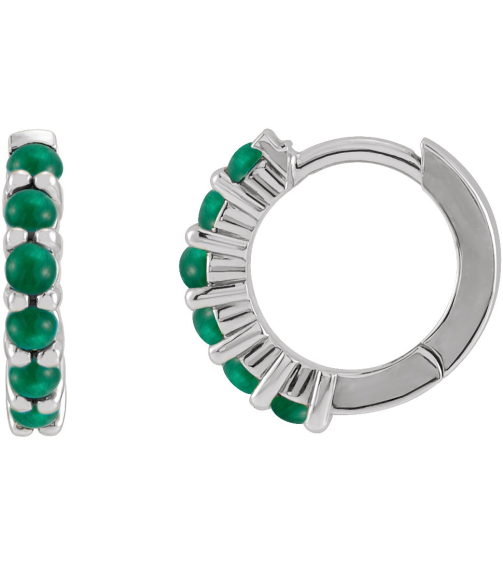 87181 Earring Set 14K White 12.21 Mm 2.32 Mm Natural Emerald Round 2 Mm Pair Hinged Polished Natural Emerald Cabochon Hinged Hoop Earrings