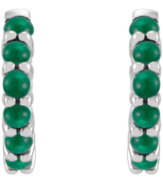 87181 Earring Set 14K White 12.21 Mm 2.32 Mm Natural Emerald Round 2 Mm Pair Hinged Polished Natural Emerald Cabochon Hinged Hoop Earrings