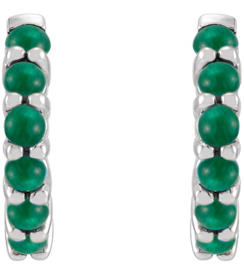 87181 Earring Set 14K White 12.21 Mm 2.32 Mm Natural Emerald Round 2 Mm Pair Hinged Polished Natural Emerald Cabochon Hinged Hoop Earrings