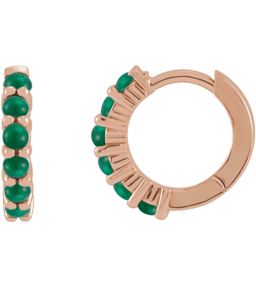 87181 Earring Set 14K Rose 12.21 Mm 2.32 Mm Natural Emerald Round 2 Mm Pair Hinged Polished Natural Emerald Cabochon Hinged Hoop Earrings