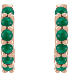 87181 Earring Set 14K Rose 12.21 Mm 2.32 Mm Natural Emerald Round 2 Mm Pair Hinged Polished Natural Emerald Cabochon Hinged Hoop Earrings