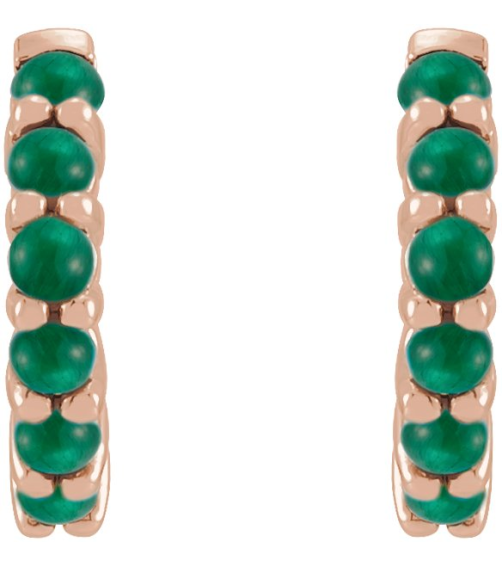 87181 Earring Set 14K Rose 12.21 Mm 2.32 Mm Natural Emerald Round 2 Mm Pair Hinged Polished Natural Emerald Cabochon Hinged Hoop Earrings