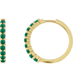 87181 Earring Set 14K Yellow 20 Mm 2.32 Mm Natural Emerald Round 2 Mm Pair Hinged Polished Natural Emerald Cabochon Hinged Hoop Earrings