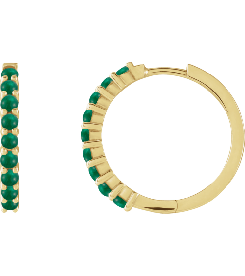 87181 Earring Set 14K Yellow 20 Mm 2.32 Mm Natural Emerald Round 2 Mm Pair Hinged Polished Natural Emerald Cabochon Hinged Hoop Earrings