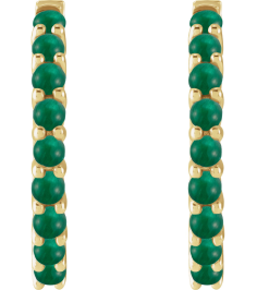 87181 Earring Set 14K Yellow 20 Mm 2.32 Mm Natural Emerald Round 2 Mm Pair Hinged Polished Natural Emerald Cabochon Hinged Hoop Earrings