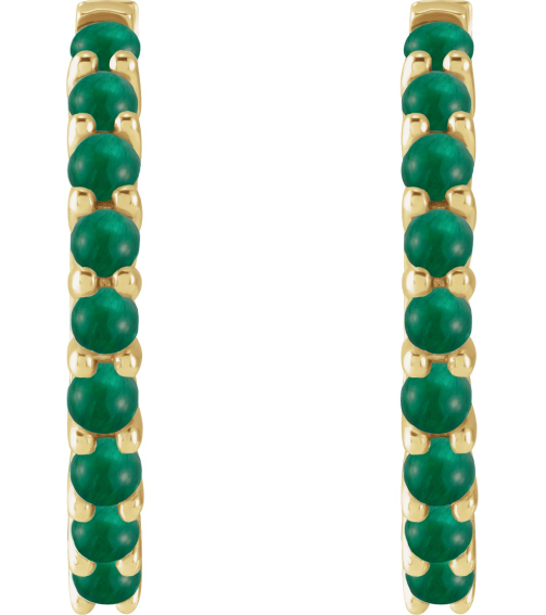 87181 Earring Set 14K Yellow 20 Mm 2.32 Mm Natural Emerald Round 2 Mm Pair Hinged Polished Natural Emerald Cabochon Hinged Hoop Earrings