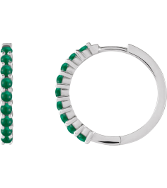 87181 Earring Set 14K White 20 Mm 2.32 Mm Natural Emerald Round 2 Mm Pair Hinged Polished Natural Emerald Cabochon Hinged Hoop Earrings