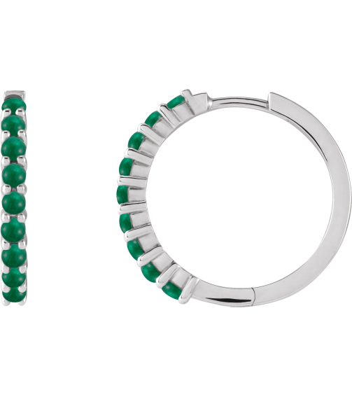 87181 Earring Set 14K White 20 Mm 2.32 Mm Natural Emerald Round 2 Mm Pair Hinged Polished Natural Emerald Cabochon Hinged Hoop Earrings