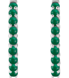 87181 Earring Set 14K White 20 Mm 2.32 Mm Natural Emerald Round 2 Mm Pair Hinged Polished Natural Emerald Cabochon Hinged Hoop Earrings