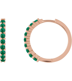 87181 Earring Set 14K Rose 20 Mm 2.32 Mm Natural Emerald Round 2 Mm Pair Hinged Polished Natural Emerald Cabochon Hinged Hoop Earrings