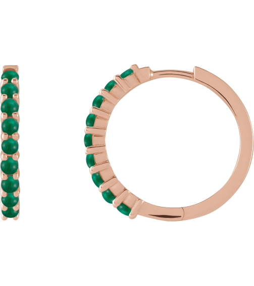 87181 Earring Set 14K Rose 20 Mm 2.32 Mm Natural Emerald Round 2 Mm Pair Hinged Polished Natural Emerald Cabochon Hinged Hoop Earrings