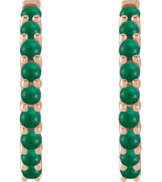 87181 Earring Set 14K Rose 20 Mm 2.32 Mm Natural Emerald Round 2 Mm Pair Hinged Polished Natural Emerald Cabochon Hinged Hoop Earrings