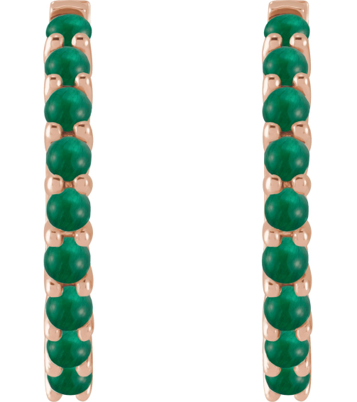 87181 Earring Set 14K Rose 20 Mm 2.32 Mm Natural Emerald Round 2 Mm Pair Hinged Polished Natural Emerald Cabochon Hinged Hoop Earrings