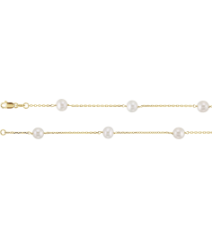 Ch184 Necklace Set 14K Yellow Pearl Cultured White Freshwater Pearl 5 Mm 16 In Polished Cultured White Pearl Station Necklace